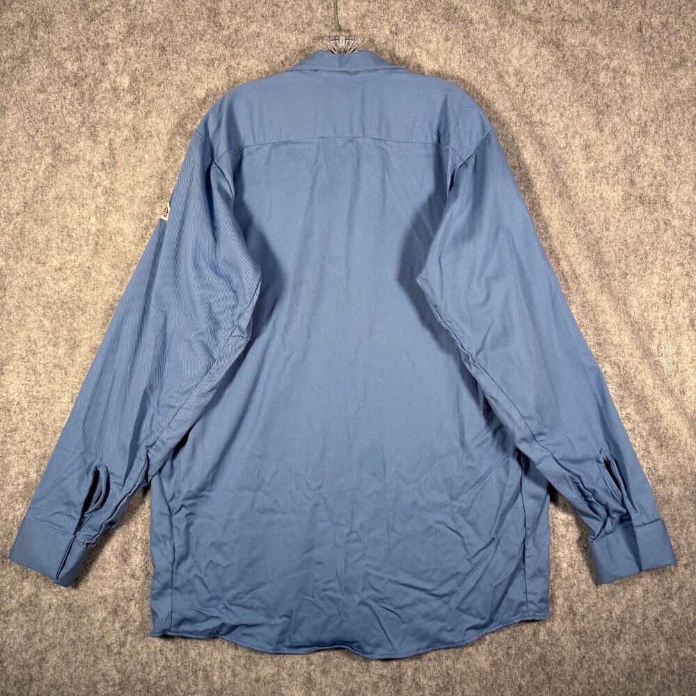 Bulwark FR Shirt Mens Large Blue Snap Button Flame Resistant Company Logo - Picture 11 of 11
